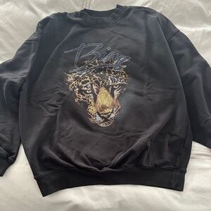 Anine Bing Black Sweatshirt with Leopard Graphic